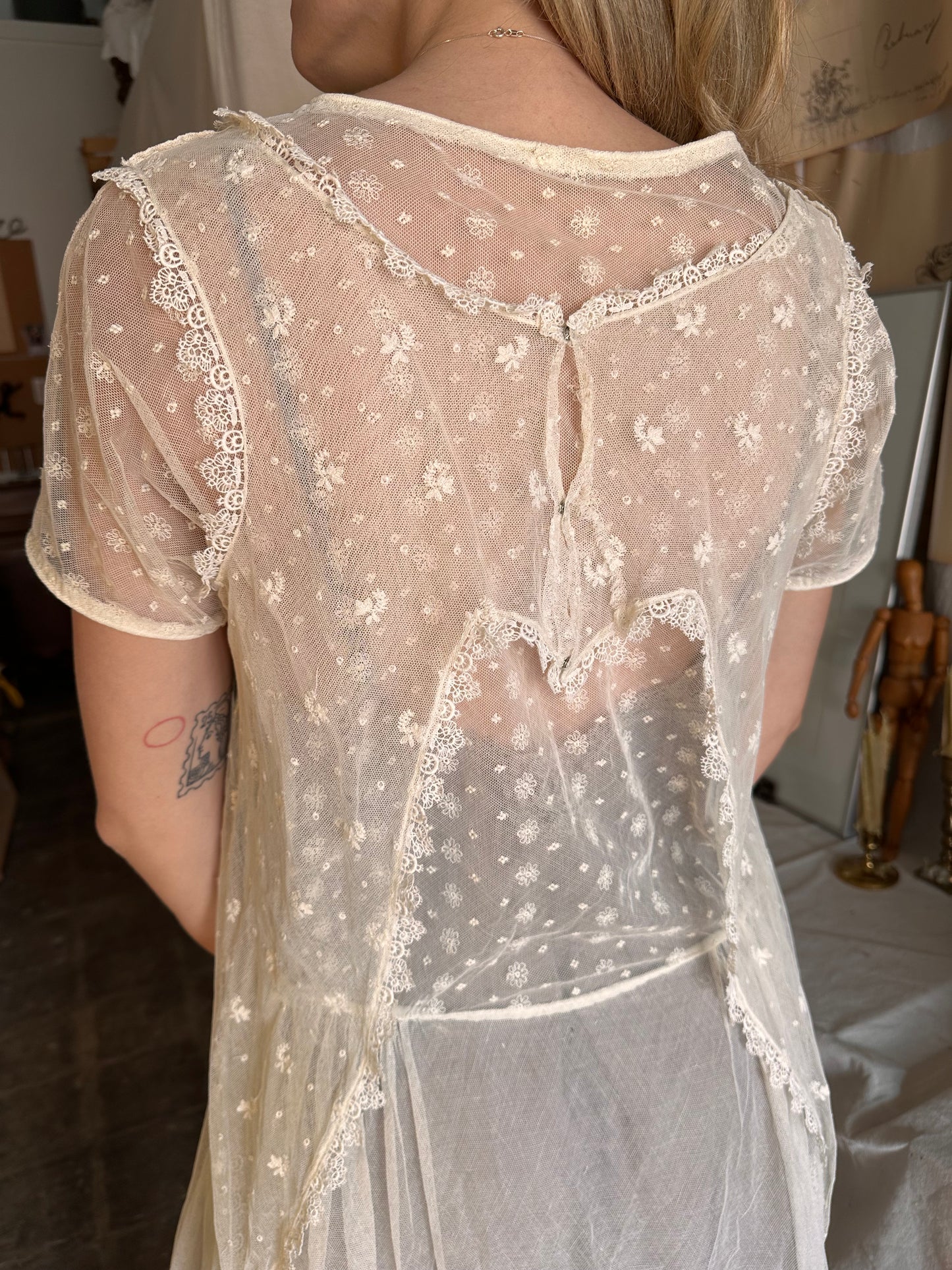 Incredible 1920s lace lawn dress