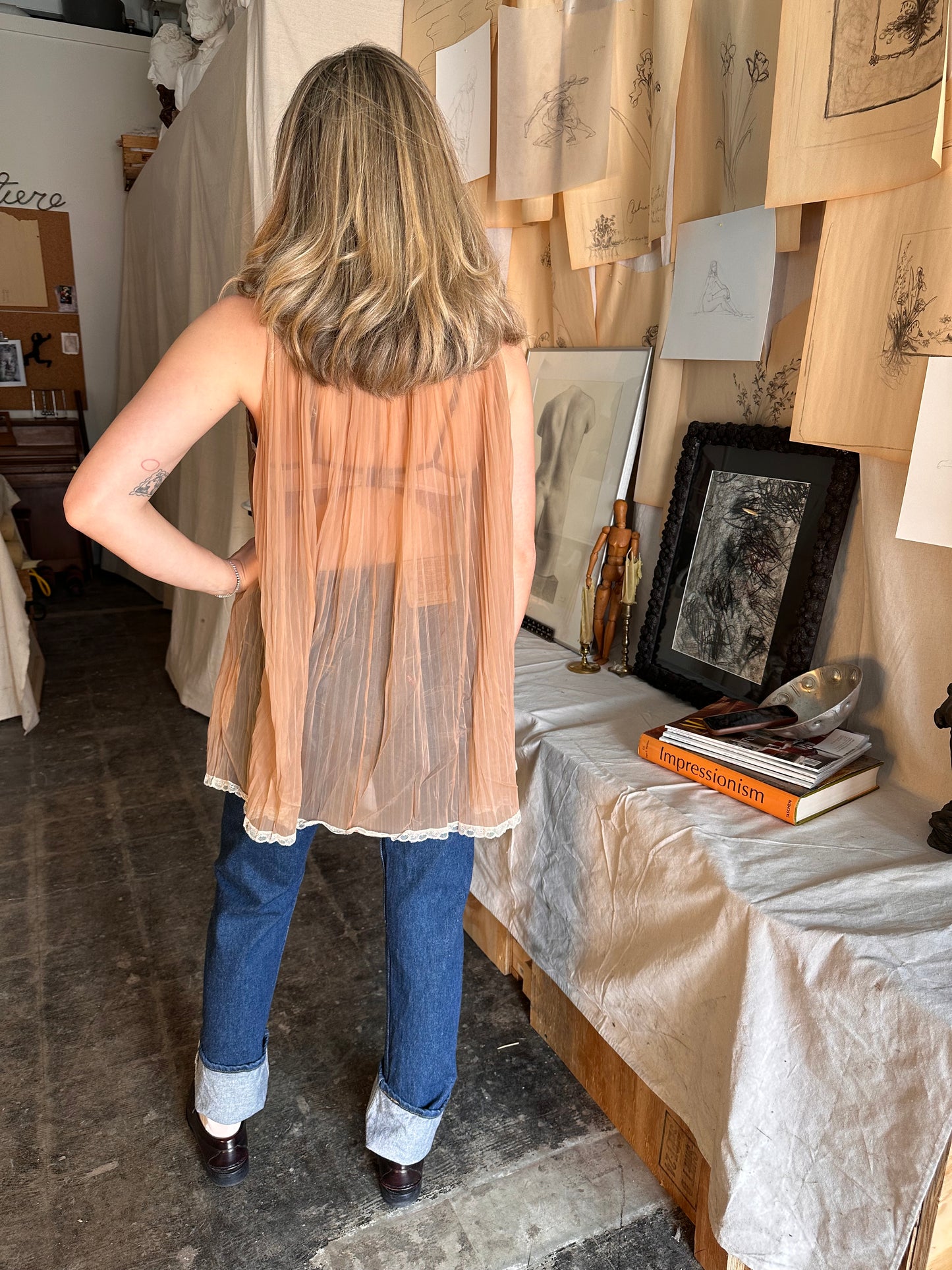 1930s sheer light brown top