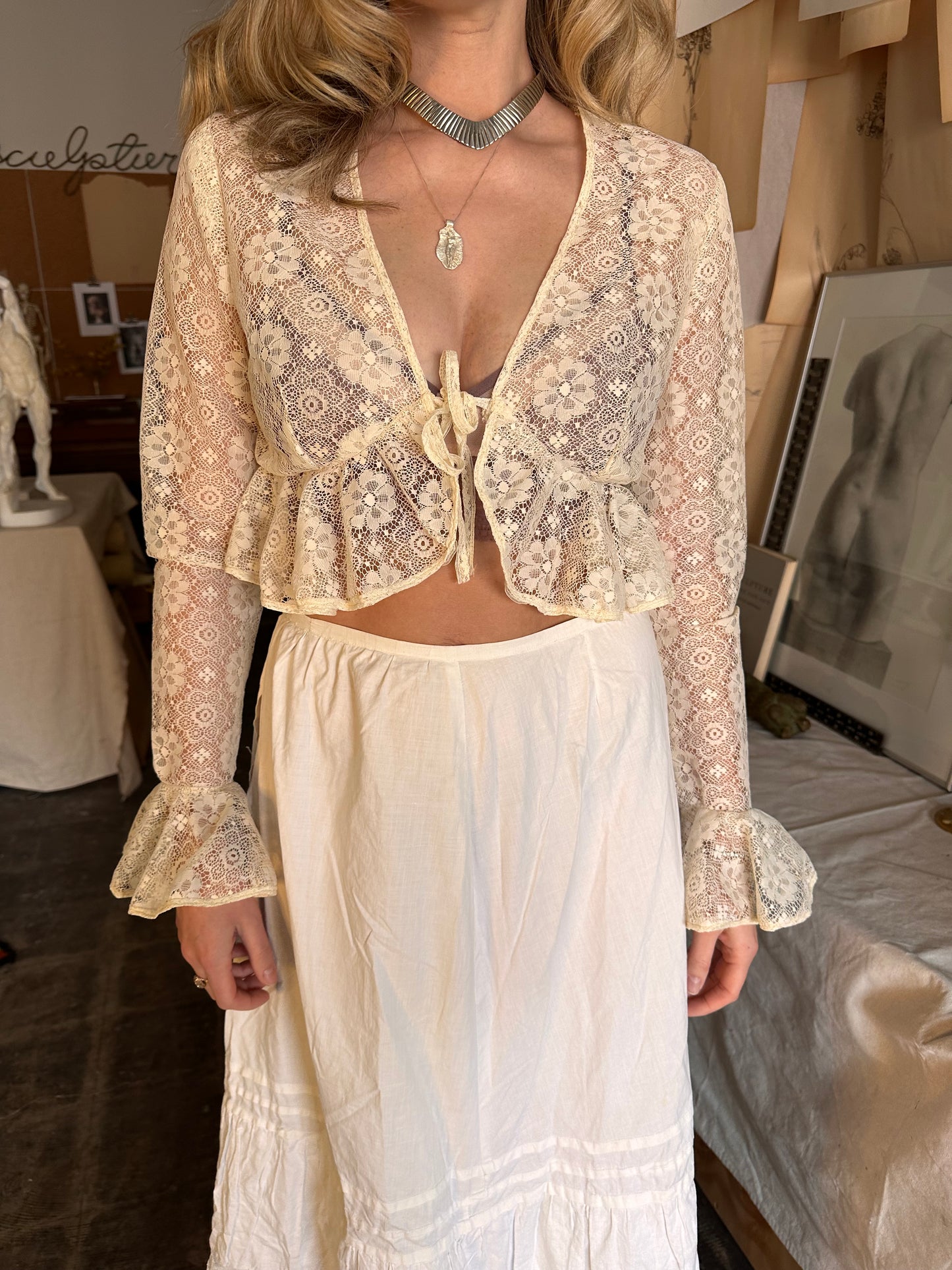 1960s lace tie top