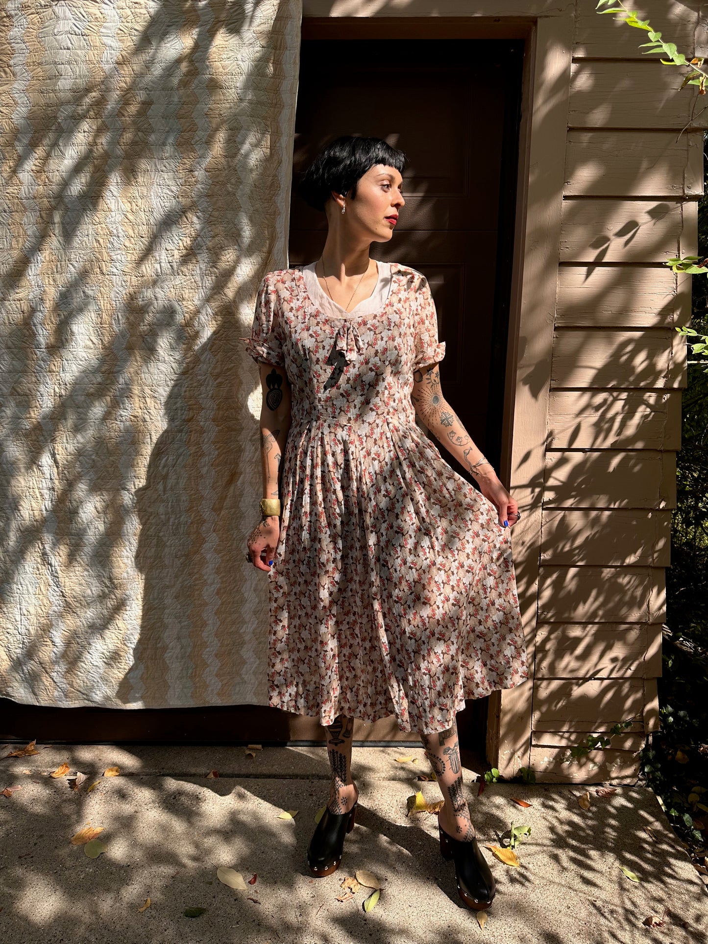 Vintage 1950s Sheer Floral Dress