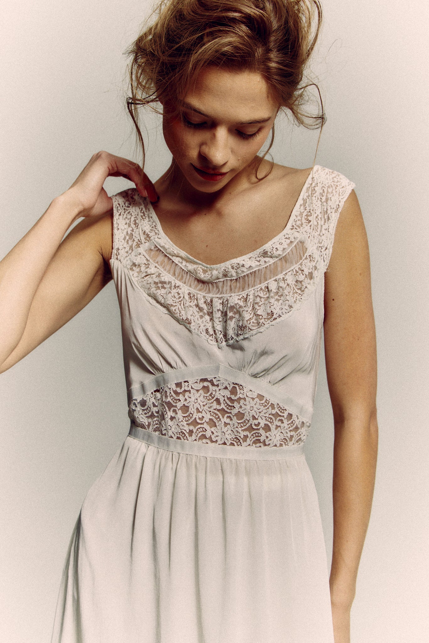 1940s eggshell silk lace dress