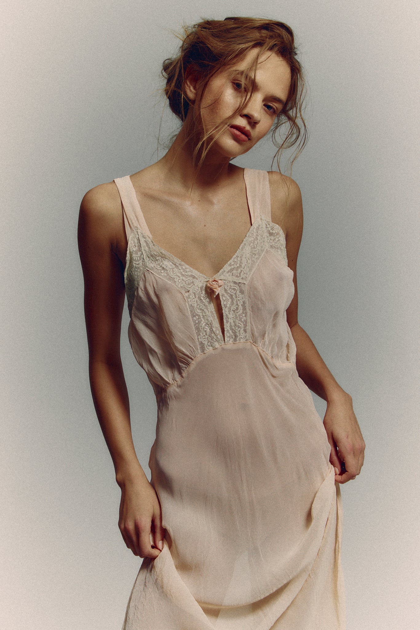 1930s blush bias cut silk slip dress