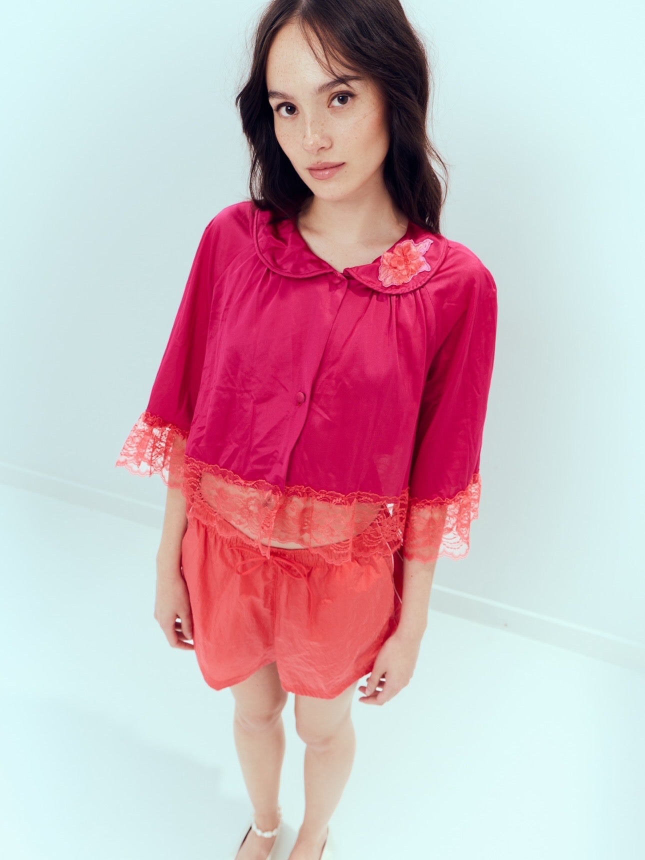 1960s overdyed pink bed jacket