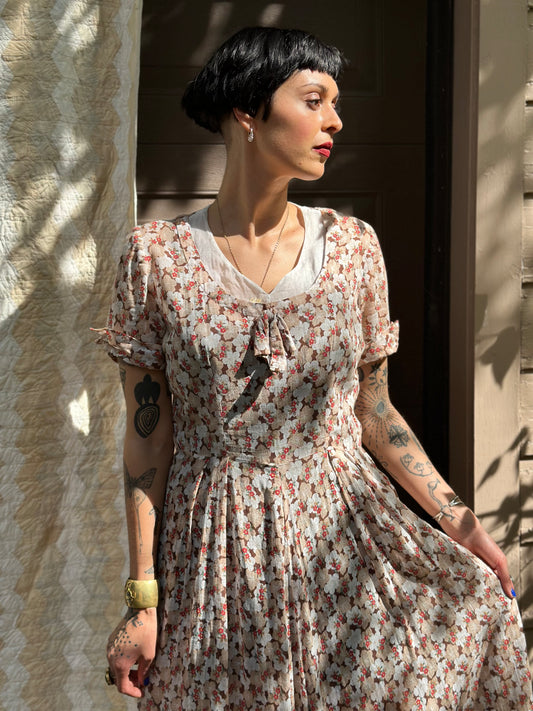 Vintage 1950s Sheer Floral Dress