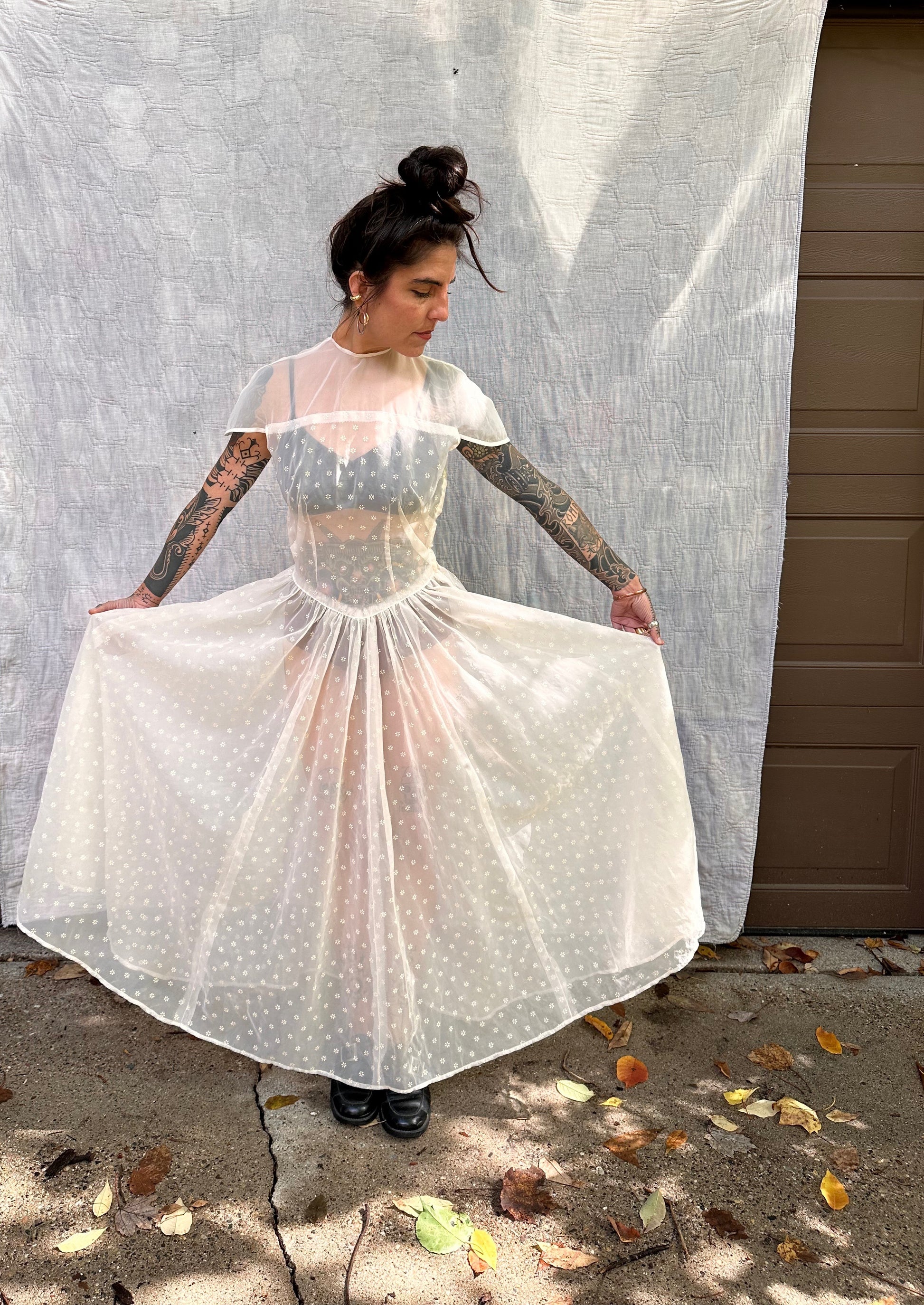 vintage sheer dress 30s Sheer Cut-Out Dress