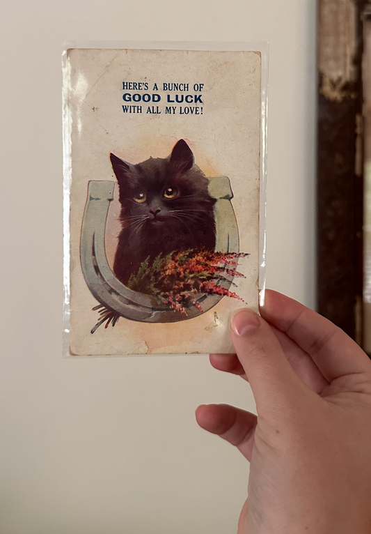 Vintage Black cat good luck post card 1930 rare